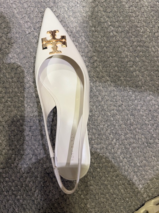 Tory Burch Shoes - Tory Burch Cream Pointed Slingback Mule with Gold Logo